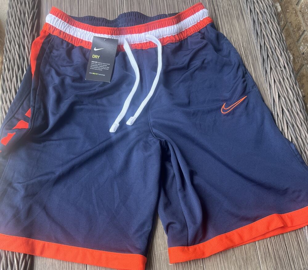 New Nike Men's Medium Navy/Orange Dri-Fit Long Athletic Shorts